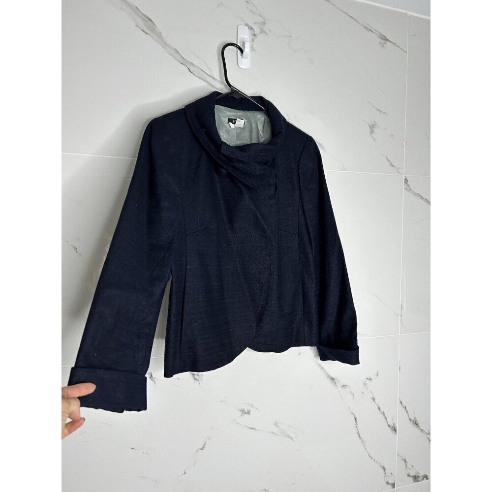 J. Crew Jacket, Linen & Cotton Blazer Sz 6, Navy Blue, High Collar, Retro Crop‍